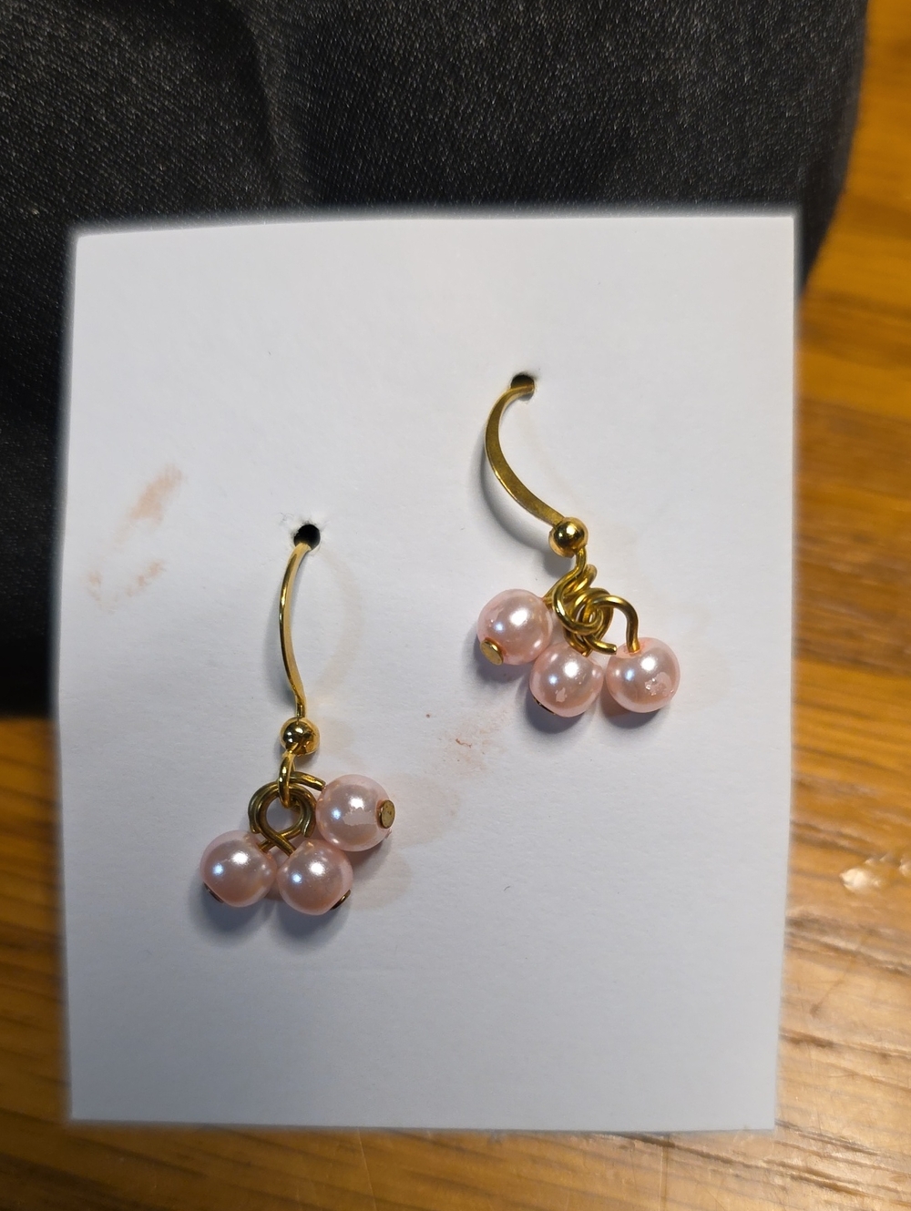 Gold Drop Earrings with Pink Pearl Clusters